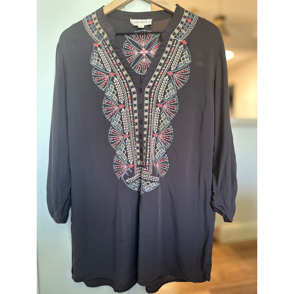 Anthropologie Luna Moon Embroidered Boho Tunic Festival Western